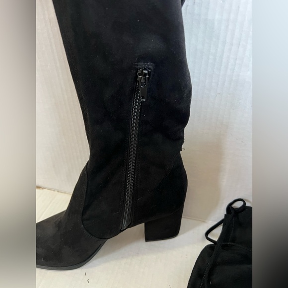 Unisa Boots Womens 7 M Tall Over The Knee High Black Leather Block Heels Zipper - Picture 3 of 5